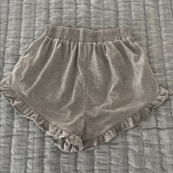 Gray Ruffle Hem Women's Shorts - Picture 2 of 3
